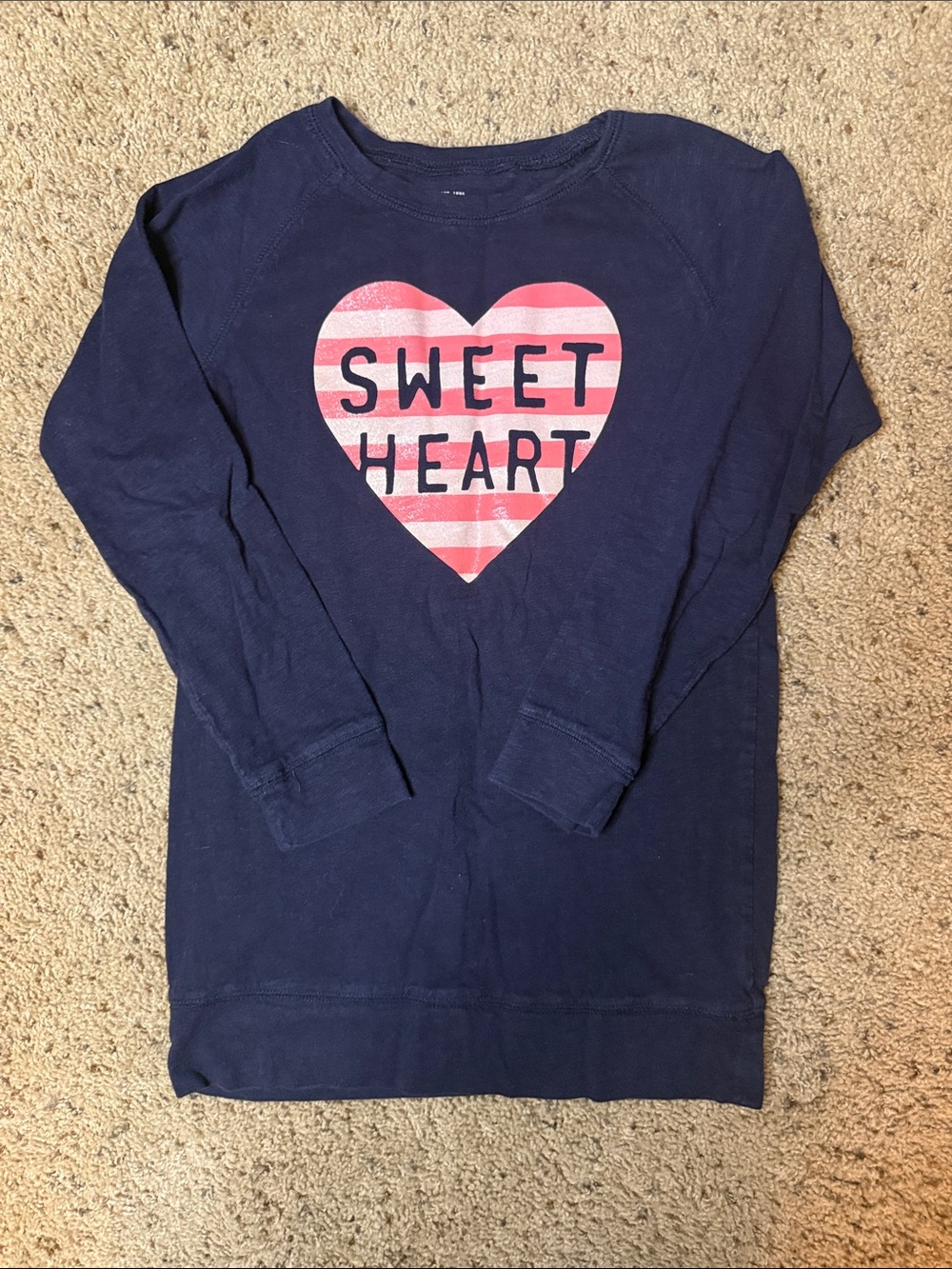 OshKosh B'gosh Navy Long Sleeve Tee with Pink Striped Heart Graphic